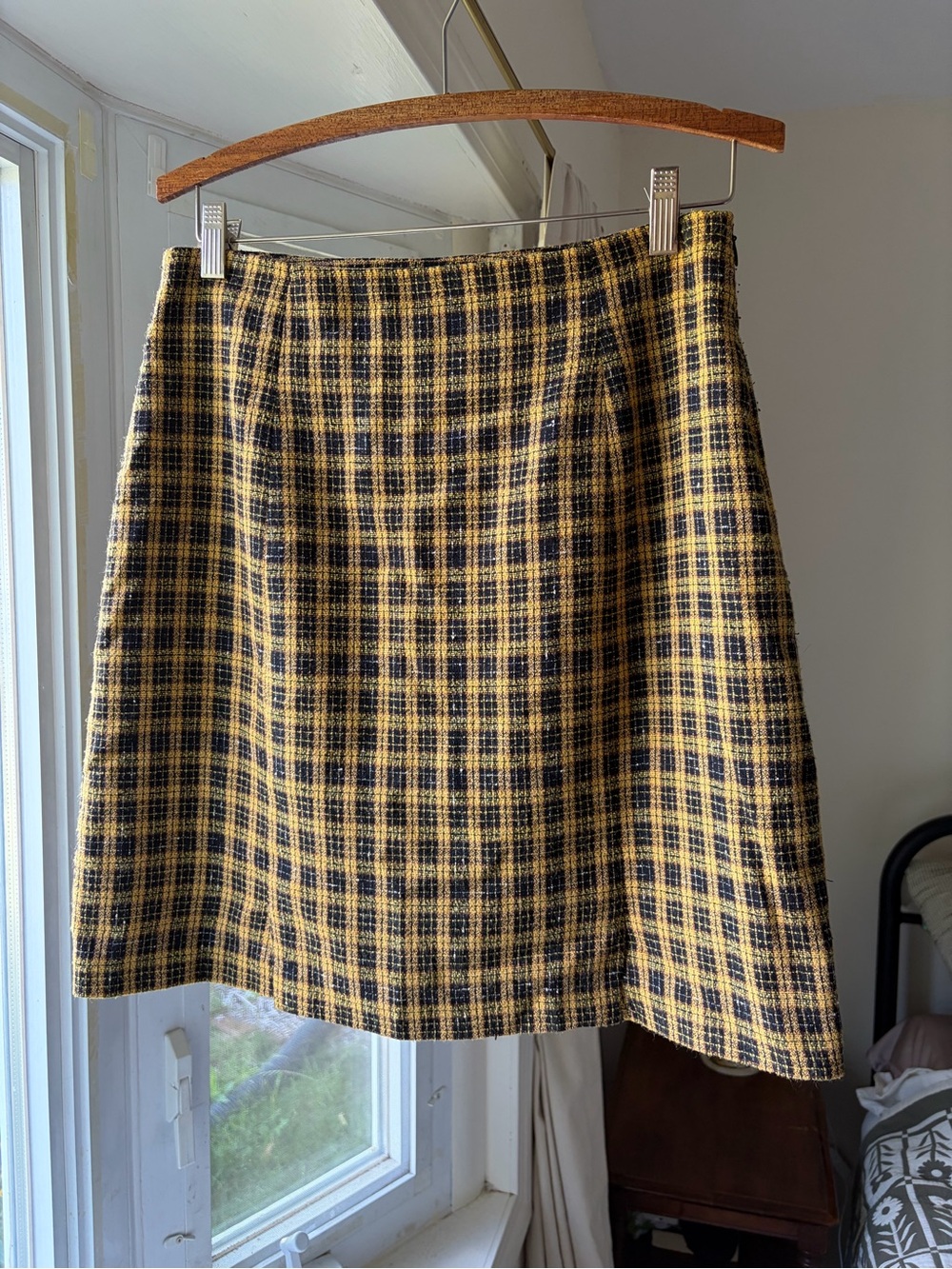 Vintage Yellow Plaid Wool Blend Skirt